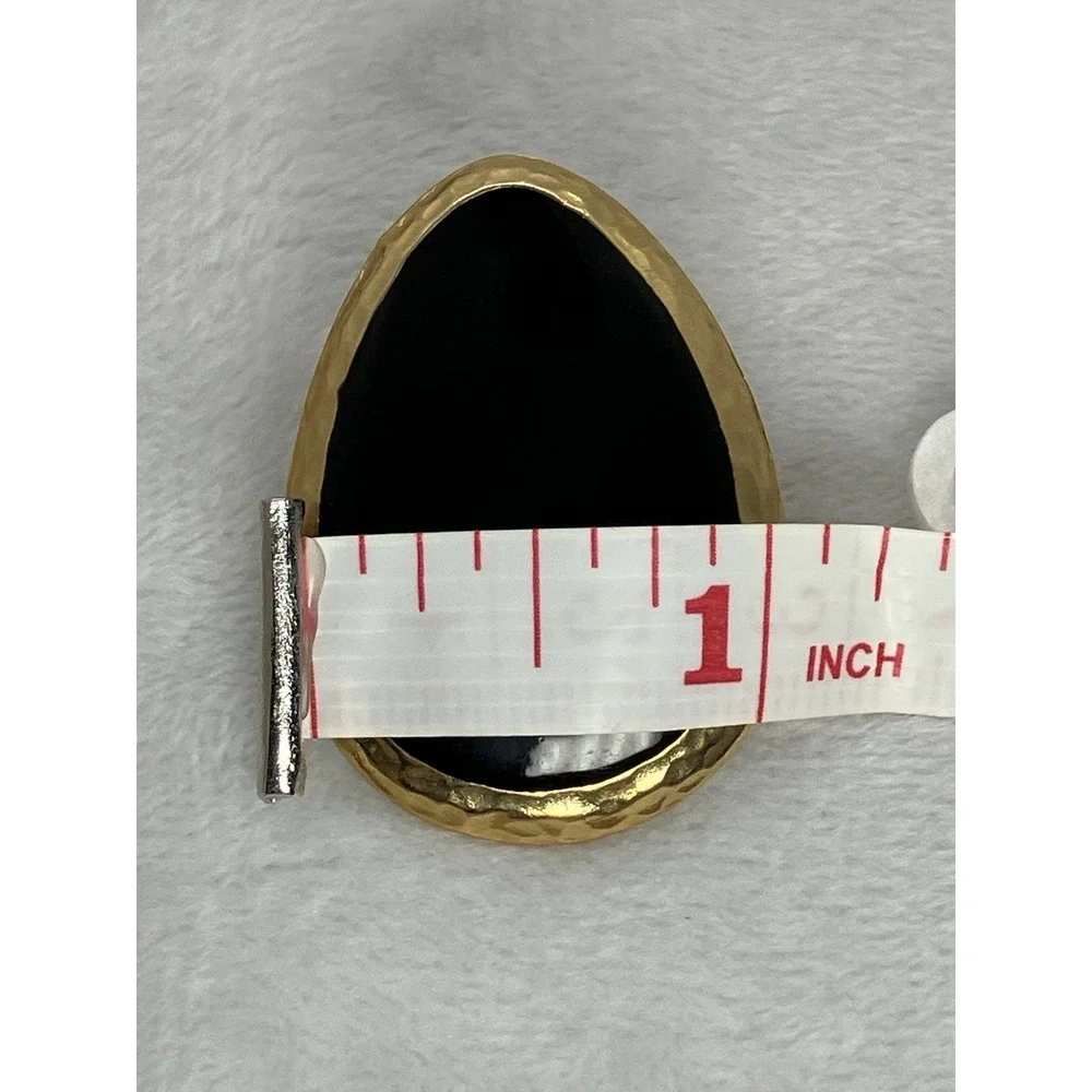 Vtg Earrings Gold Tone Black Enamel Bold Old Money Luxury Statement Estate 80's